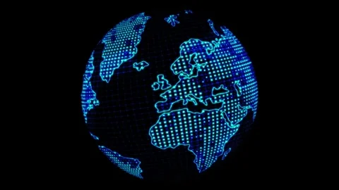 Digital Earth rotating animation, blue planet earth network connection Stock Footage 297145587