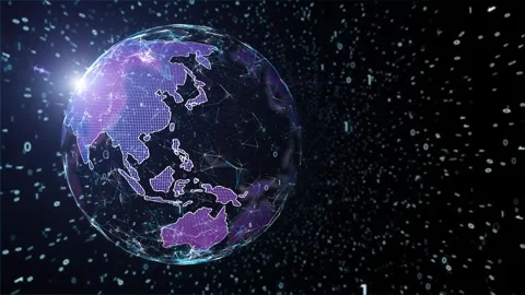 Digital earth sphere planet with binary data loop animation Stock Footage 343607071