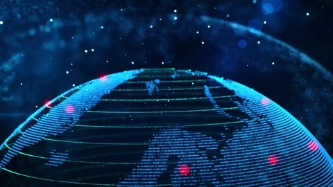 Digital Earth Visualization with Data Patterns and Glowing Red Dots Vídeos de archivo 341921969