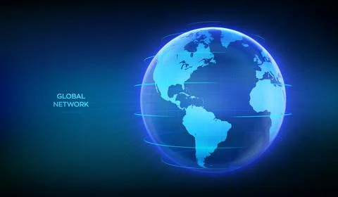 Digital Earth with world map representing global network and worldwide connec Stock Illustration