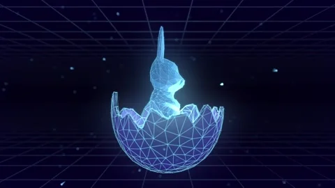 Digital Easter greeting featuring a bunny and an egg with futuristic retro .. Video stock 264765981