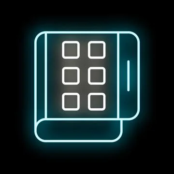 Digital ebook reader icon glowing neon blue light Stock Illustration