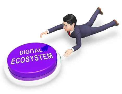 Digital Eco System Data Interaction 3d Rendering Stock Illustration