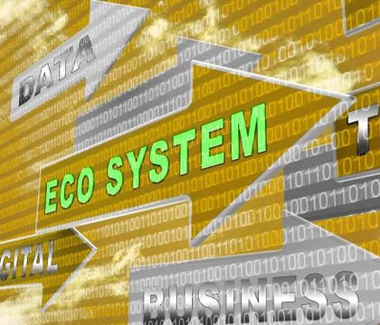 Digital Eco System Data Interaction 3d Rendering Stock Illustration