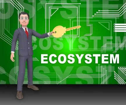 Digital Eco System Data Interaction 3d Rendering Stock Illustration