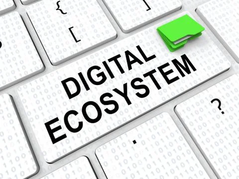 Digital Eco System Data Interaction 3d Rendering Stock Illustration
