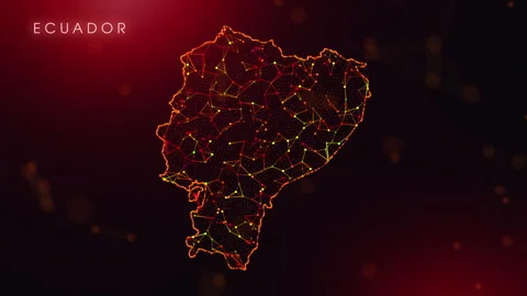 Digital Ecuador Map Motion Reveal With Abstract Red And Orange Plexus Netwo.. Stock Footage 331551858