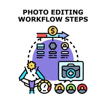 Digital editing workflow steps creating business concept Stock Illustration
