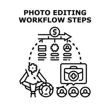 Digital editing workflow steps creating business concept Stock Illustration