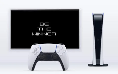 Digital edition Console 3d gaming vector concept. Play station with black and Stock Illustration