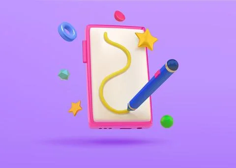 Digital education. 3D phone render. Clean note book. Graphic UI mobile notebook Stock Illustration