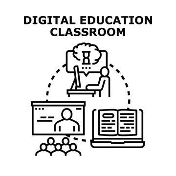 Digital education classroom concept for learning online Stock Illustration