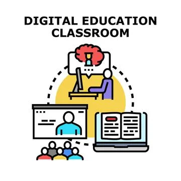 Digital education classroom concept for learning online Stock Illustration