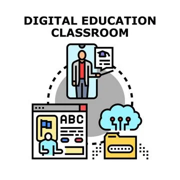 Digital education classroom concept with online teaching Stock Illustration