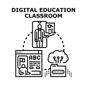 Digital education classroom concept with online teaching Stock Illustration