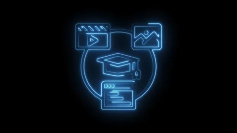 Digital education concept glowing neon icon representing online learning video Stock Footage 333956119