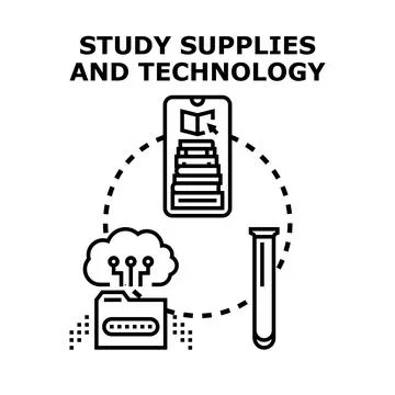 Digital education concept with study supplies and technology Stock Illustration