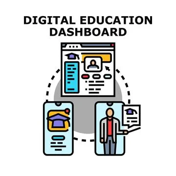 Digital education dashboard connecting learning platforms and students Stock Illustration