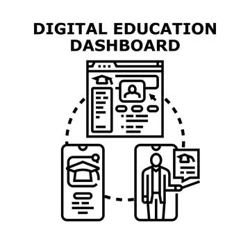 Digital education dashboard connecting learning platforms and students Stock Illustration