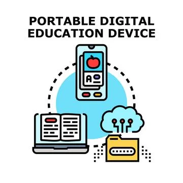 Digital education device connecting learning resources concept Stock Illustration