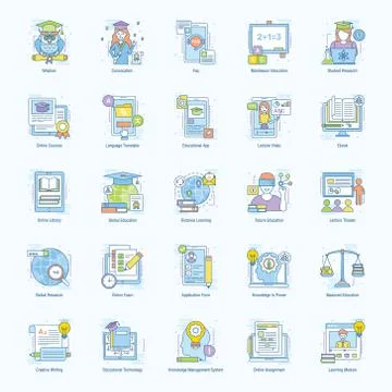 Digital Education Flat Icons Pack Stock Illustration