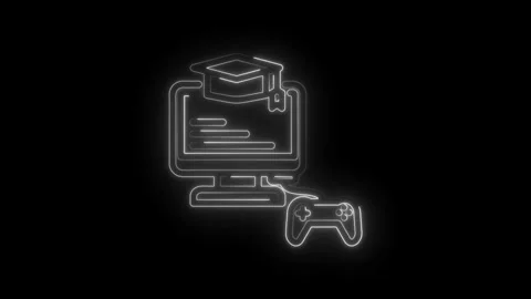 Digital Education Gaming Computer Screen Graduation Cap Controller Neon Glow Stock Footage 333956263