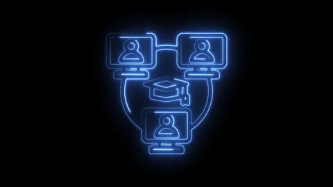 Digital Education Network Connected Learning Graduation Cap Icon Glowing Blue 스톡 동영상 333956124
