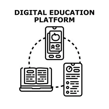Digital education platform connecting learning devices concept Stock Illustration
