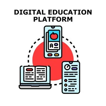 Digital education platform connecting learning devices concept 스톡 일러스트