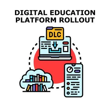 Digital education platform rollout with online learning content Stock Illustration
