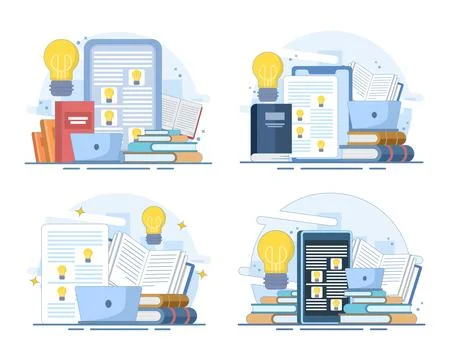 Digital education set, online courses, training videos, learning tutorials. Stock Illustration