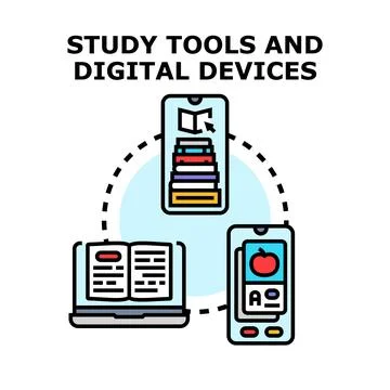 Digital education studying tools and online learning concept Ilustração Stock