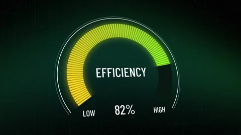 Digital efficiency gauge presentation, from low to high, meters showcase impr Stock Footage 316340161