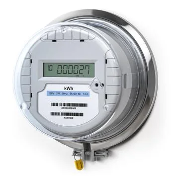 Digital electric meter with lcd screen isolated on white. Electricity consump Stock Illustration