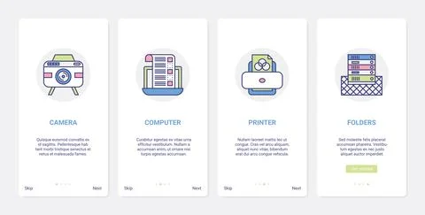 Digital electronic device for office work UI, UX onboarding mobile app page Stock Illustration