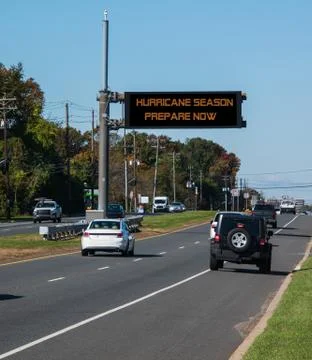 Digital electronic mobile road warning sign that says Hurricane Season prepar Stock Photos