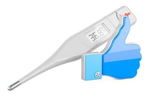 Digital electronic thermometer with like icon, 3D rendering Stock Illustration