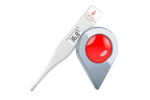 Digital electronic thermometer with map pointer, 3D rendering Illustrazione stock