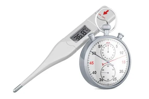 Digital electronic thermometer with stopwatch, 3D rendering Stock Illustration