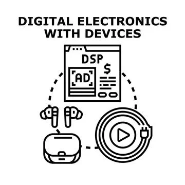 Digital electronics with audio devices concept Stock Illustration