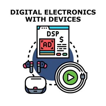 Digital electronics with audio devices concept Stock Illustration