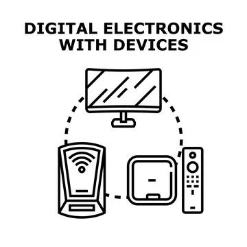 Digital electronics connected devices technology concept illustration Stock Illustration