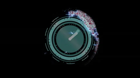 Digital elements creating futuristic clock animation on dark background Stock Footage 304843535