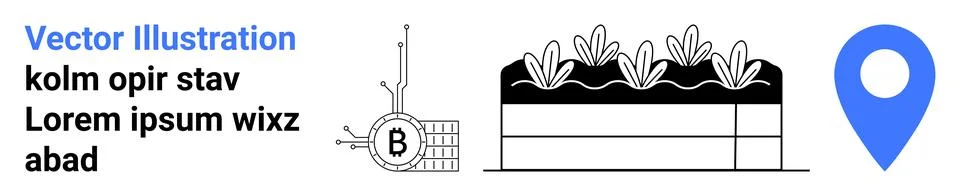 Digital Elements Featuring Chip Design, Plant Bed, and Location Pin for Div.. イラスト素材