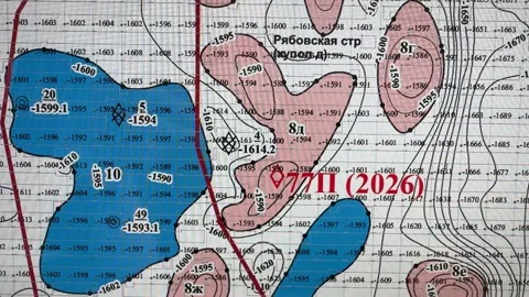 A digital elevation map displays terrain height variations in vivid colors fo Video stock 307219308