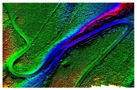 Digital elevation model(DEM) showcasing orthorectified drone aerial Stock-Fotos