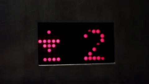 Digital Elevator Display with Red Numbers - Going Down - Close-Up Stock Footage 120372392
