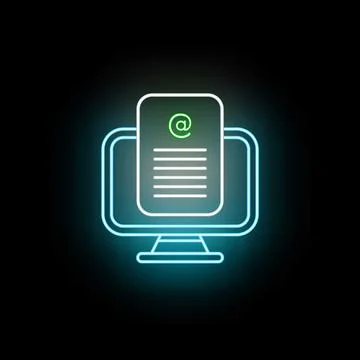 Digital email icon document glowing on computer screen Illustrazione stock
