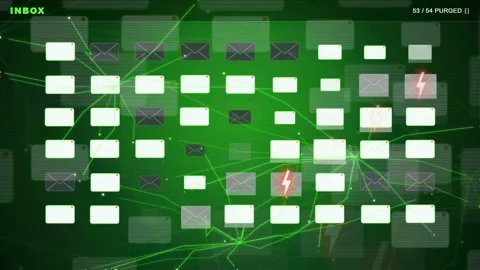 Digital email inbox interface with data corruption and glitch effects on a Stock Footage 343155994