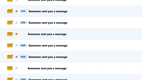 Digital email inbox list with unread message notifications. 4K Stock Footage 346686745